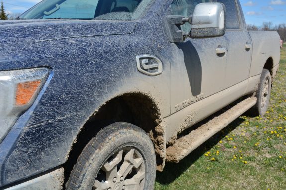 Even wearing road shoes, the new 2016 Titan XD Diesel loved the mud.