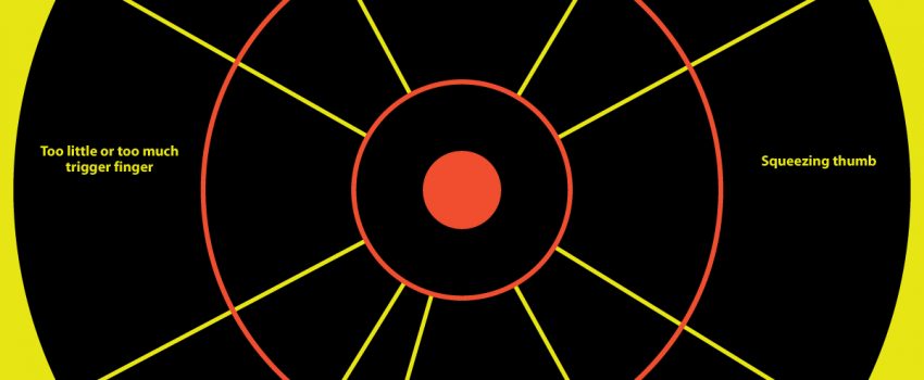 This new handgun target offers shooting suggestions to tighten your groups.